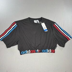 Adidas Cropped Tee Women’s Large 44 Adicolor Primeblue Tricolor Black Recycle